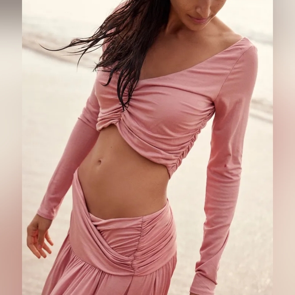 Free People 2pc Dusty Pink Crop Top & Skirt Set - Picture 6 of 6